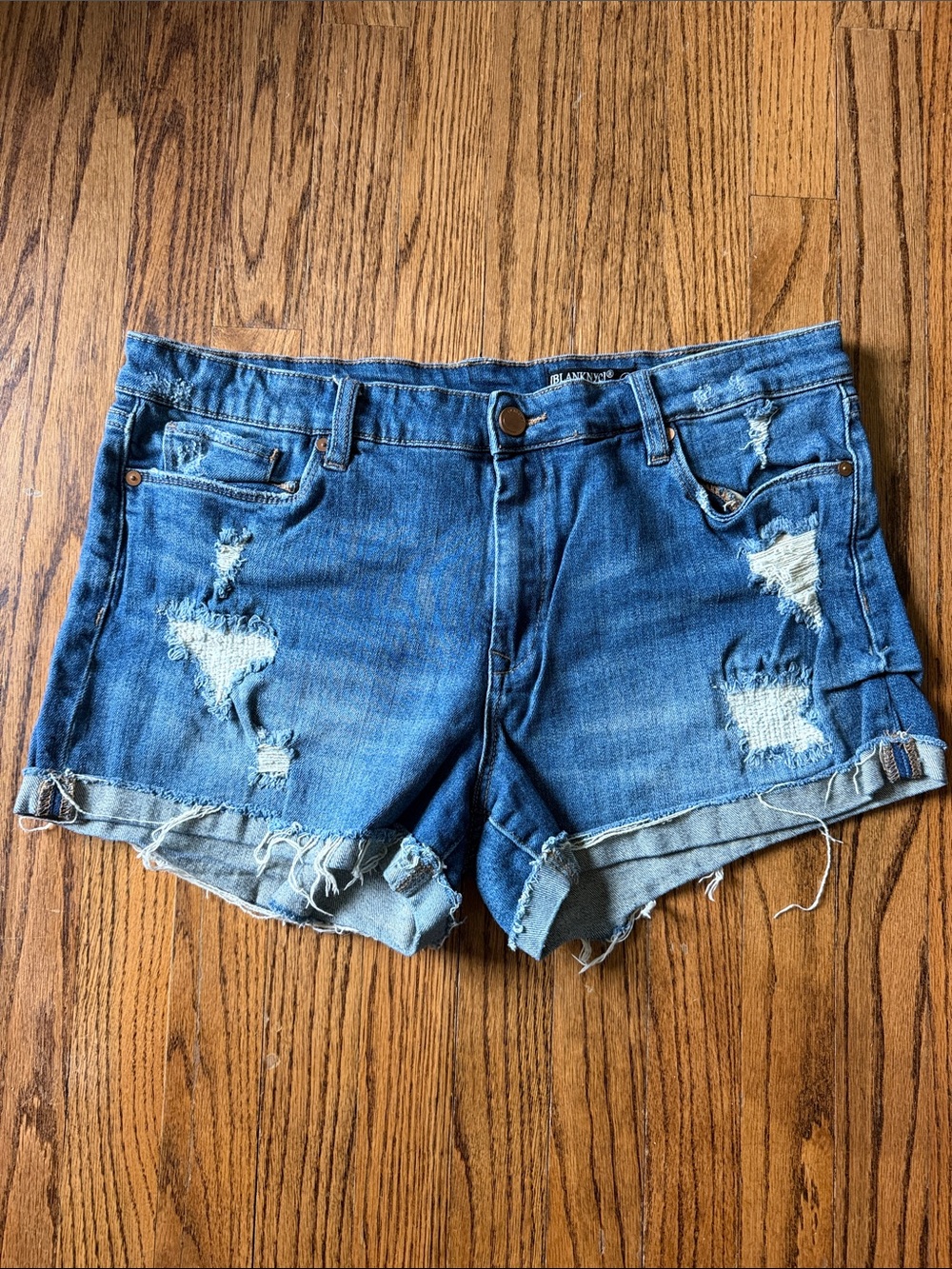 Blank NYC Distressed Blue Denim Jean Shorts